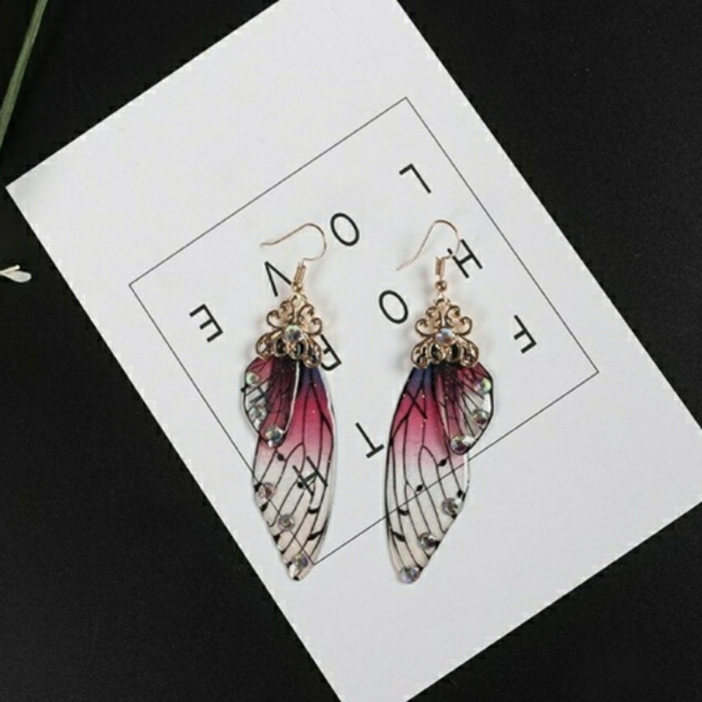 🧚‍♀️ Fairy Wing Drop Earrings Fuchsia & Crystal's